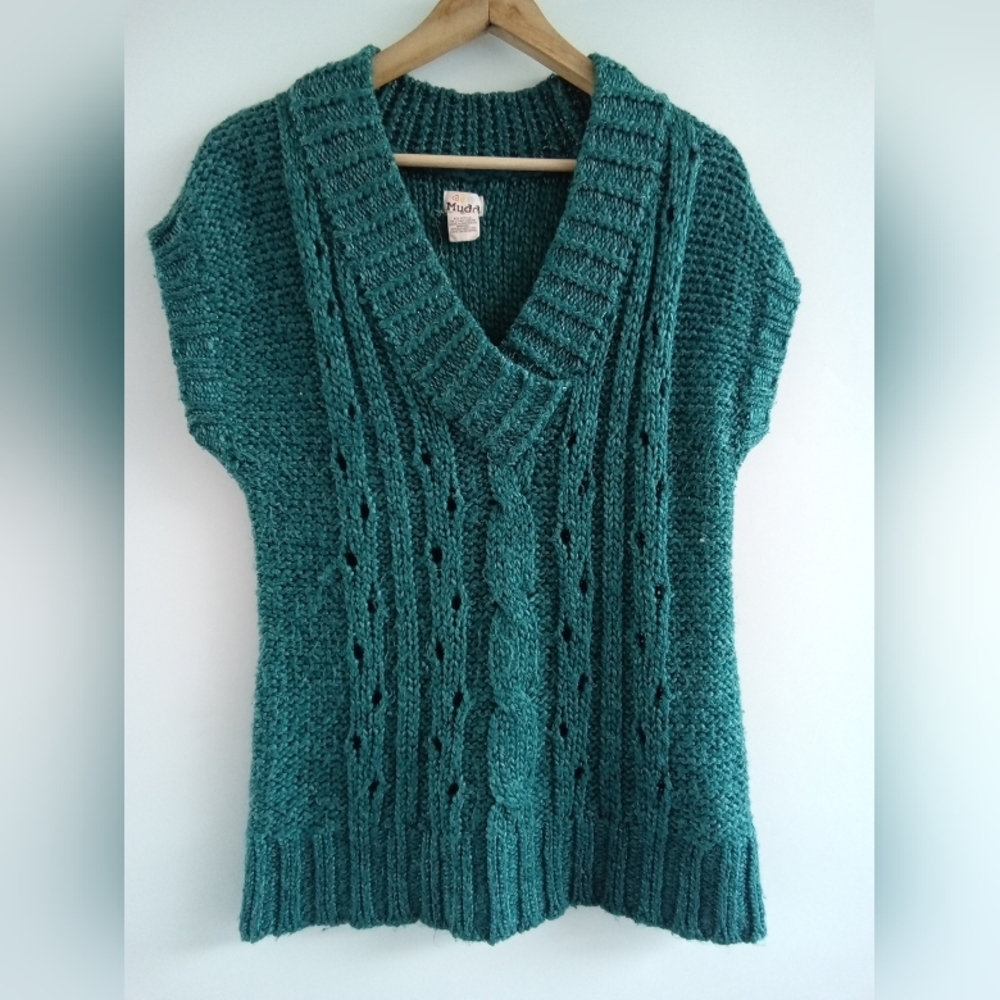 Mudd Teal Cable Knit V-Neck Sweater Vest - Size Large - Picture 2 of 6